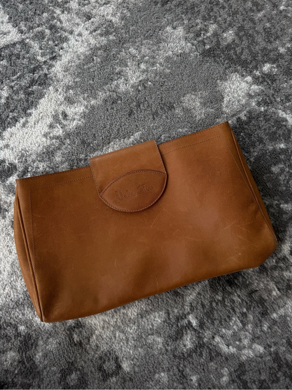 Valentino Valextra Cognac Leather Fold-Over Clutch